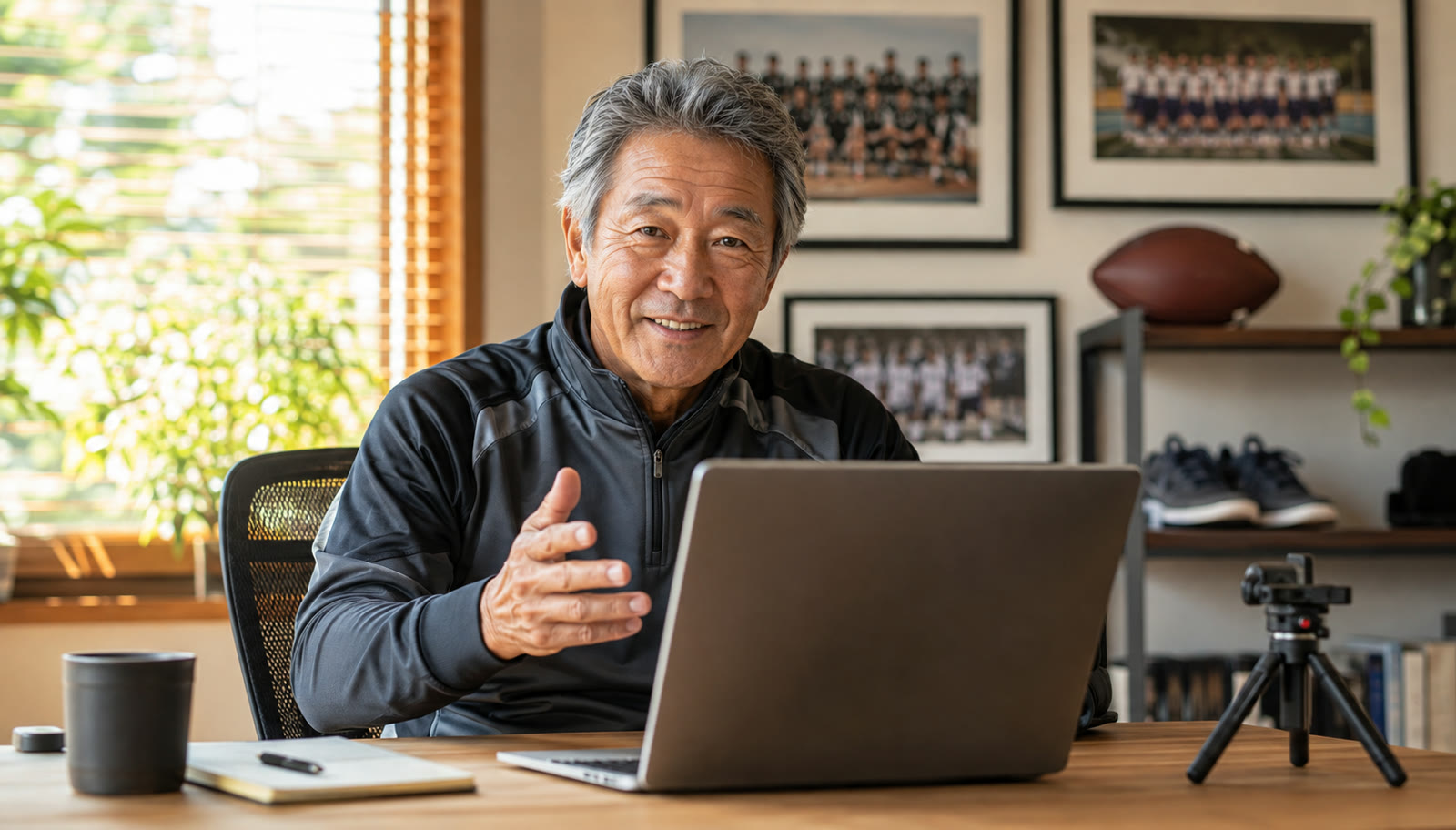 年齢を重ねても自宅からノートPC1台でオンライン指導を続けるコーチ